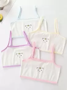 Conjunto De 4 Bralette Con Trazos De Dibujo Animado Para Niñas Preadolescentes - Blanco - Ver 1