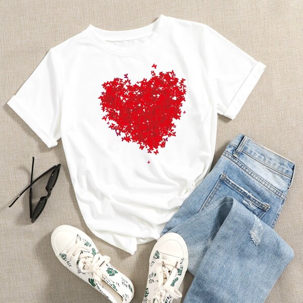 

Butterfly & Heart Print Tee, White