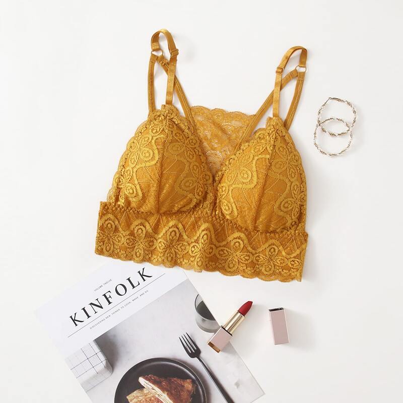 

Solid Lace Bralette, Mustard yellow