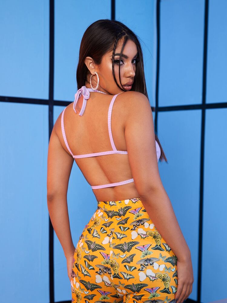 Rib-knit Crop Halter Top