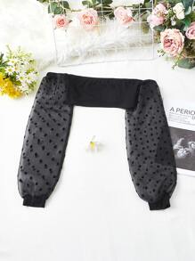 SHEIN X Naz Off Shoulder Dobby Mesh Sleeve Top - Black - View 2