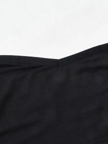 SHEIN X Naz Off Shoulder Dobby Mesh Sleeve Top - Black - View 3