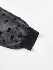 SHEIN X Naz Off Shoulder Dobby Mesh Sleeve Top - Black - View 4