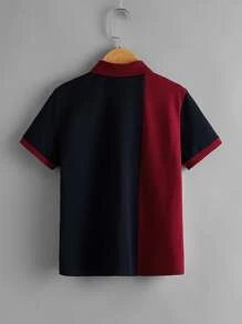 SHEIN 男孩圖案刺繡拼色POLO衫 - 彩色 - 查看 2