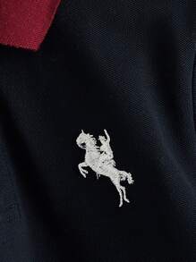 SHEIN 男孩圖案刺繡拼色POLO衫 - 彩色 - 查看 3
