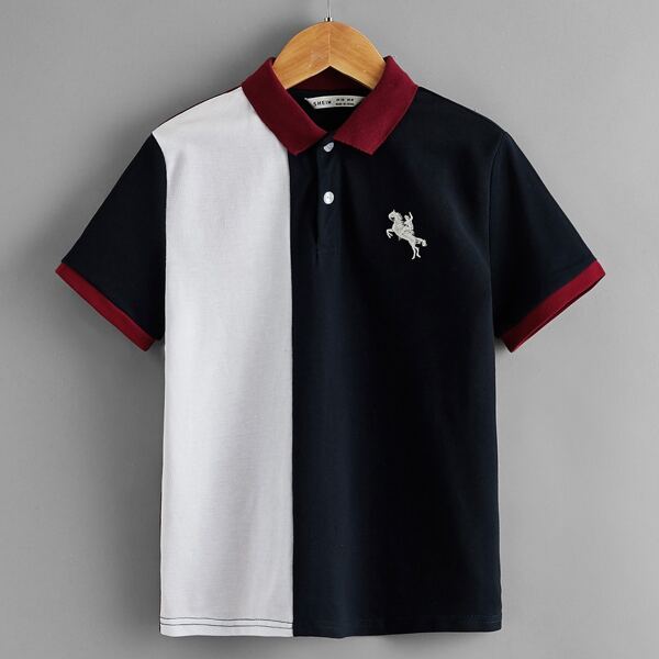 

Boys Graphic Embroidered Colorblock Polo Shirt, Multicolor