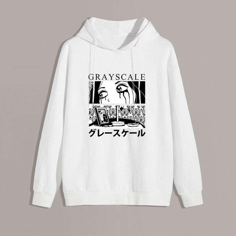 

Guys Japanese Letter And Figure Graphic Hoodie, White