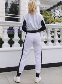 Monochrome Zip Up Tracksuit - 黑與白 - 查看 2