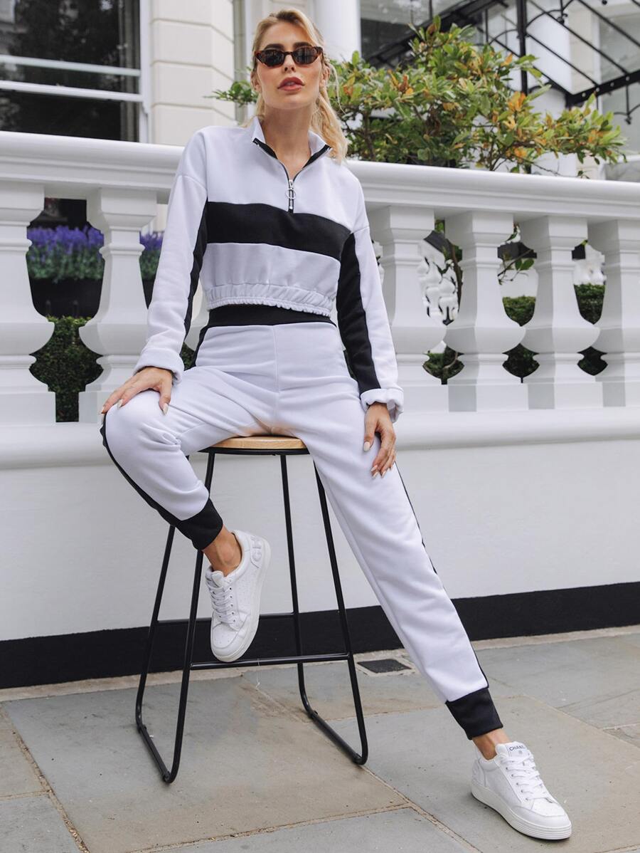 Monochrome Zip Up Tracksuit - 黑與白 - 查看 1