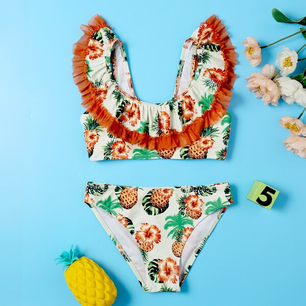 

Girls Tropical & Pineapple Print Bikini Swimsuit, Multicolor