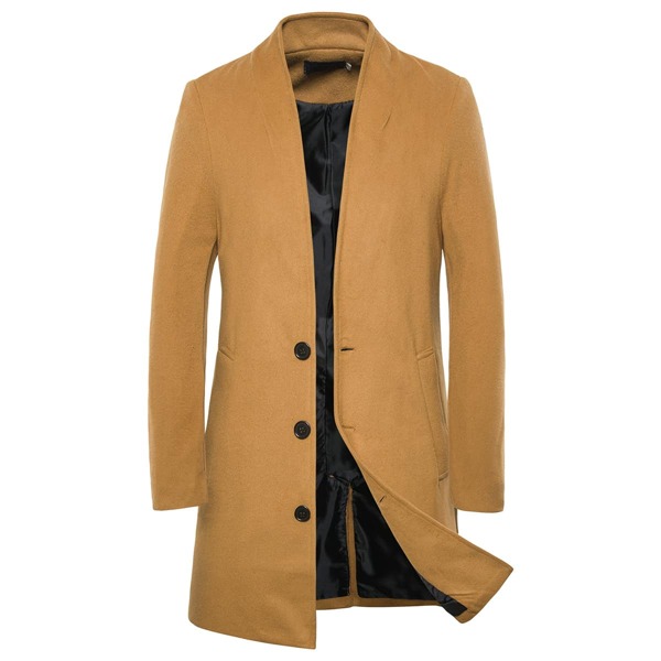 

Men Single Breasted Pocket Side Overcoat, Camel