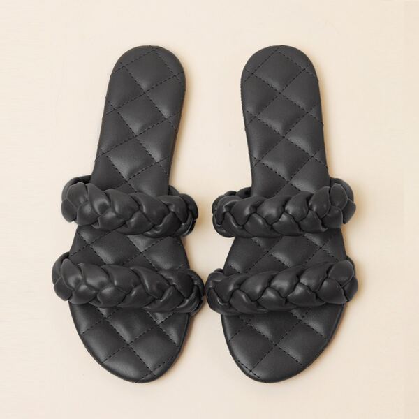 

Braided Band Quilted Sole Slide Sandals, Black