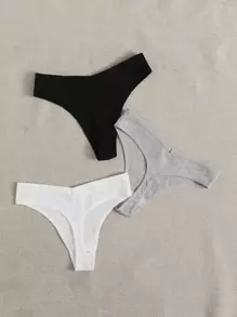 女士休闲多色面料丁字裤套装纯色中号弹力舒适内衣 - 彩色 - 查看 2