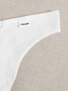 女士休闲多色面料丁字裤套装纯色中号弹力舒适内衣 - 彩色 - 查看 3