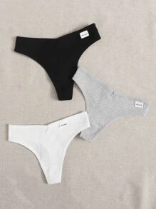 女士休闲多色面料丁字裤套装纯色中号弹力舒适内衣 - 彩色 - 查看 4