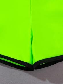 Neon Green Halter Shorts Bikini Set - Lime Green - View 3