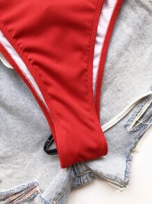 Bộ bikini cạp cao có gọng Rib cho kỳ nghỉ hè ở bãi biển - Đỏ - Xem 3
