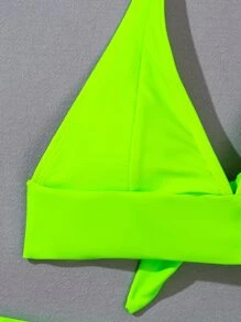 Neon Green Halter Shorts Bikini Set - Lime Green - View 7