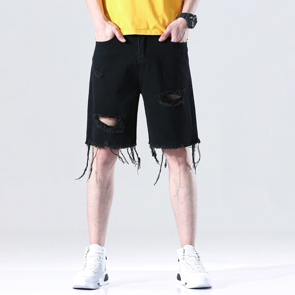 

Men Raw Hem Ripped Denim Shorts, Black