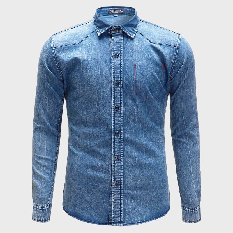 

Guys Button Up Denim Shirt, Medium wash