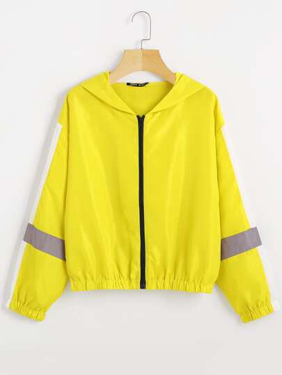 Reflective Tape Hooded Windbreaker Jacket