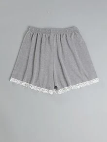 Shorts con cordón ribete con encaje - Gris - Ver 2
