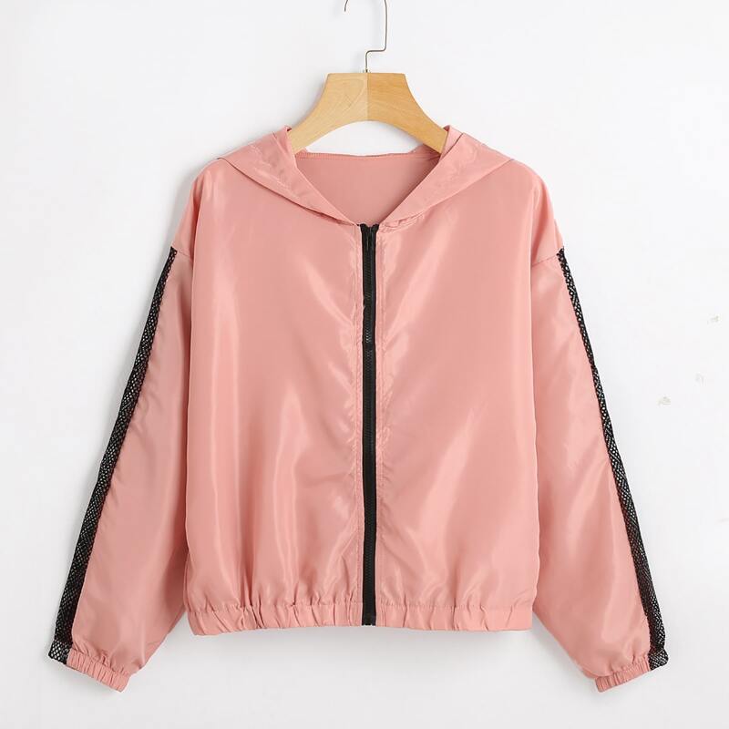 

Drop Shoulder Fishnet Insert Jacket, Baby pink