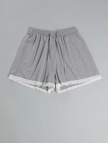 Shorts con cordón ribete con encaje - Gris - Ver 3