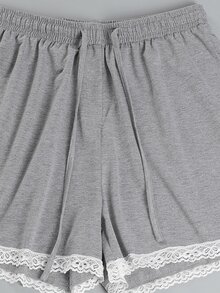 Shorts con cordón ribete con encaje - Gris - Ver 4