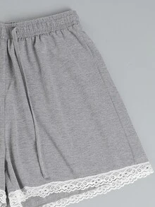 Shorts con cordón ribete con encaje - Gris - Ver 5