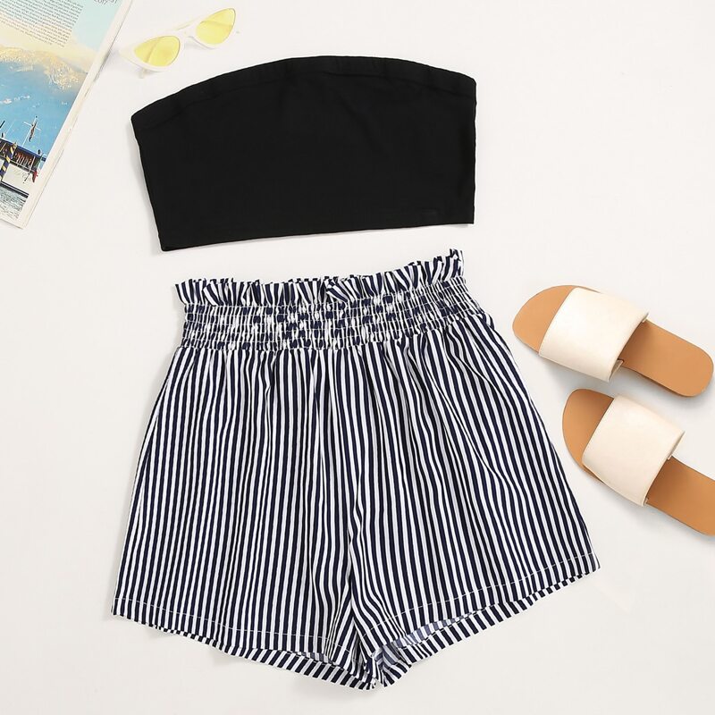 

Crop Tube Top & Shirred Stripe Shorts, Multicolor