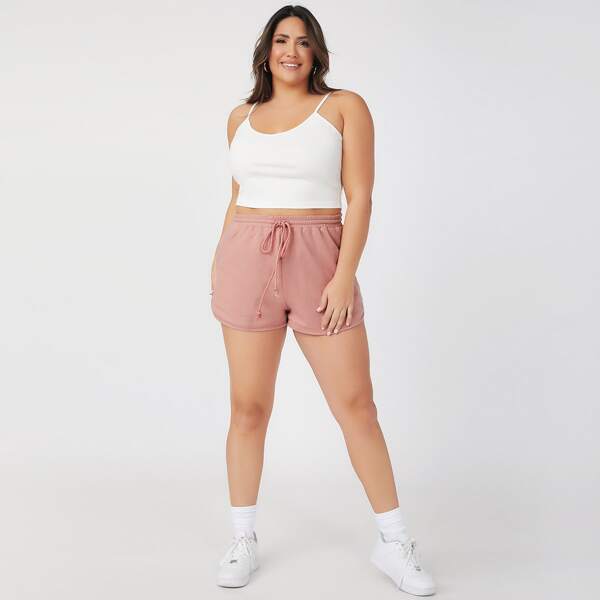 

Plus Drawstring Solid Track Shorts, Dusty pink