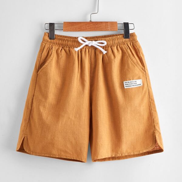 

Boys Letter Patched Knot Front Shorts, Brown