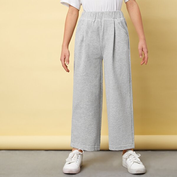 

Girls Solid Wide Leg Sweatpants, Light grey