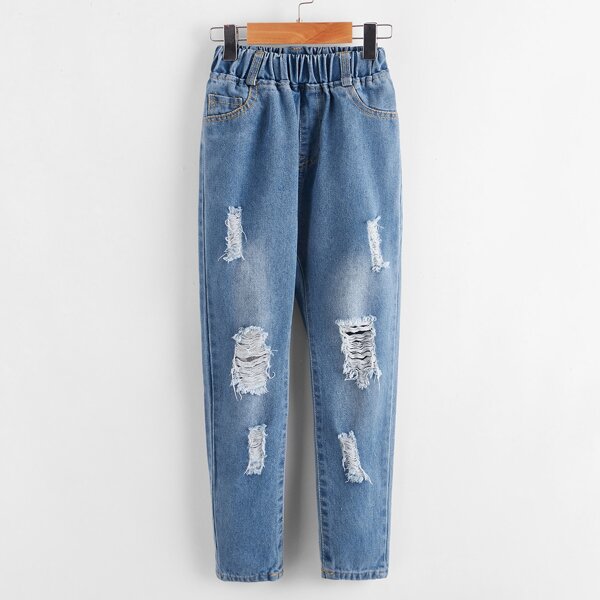 

Toddler Girls Ripped Washed Jeans, Medium wash