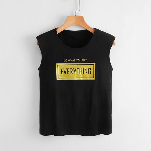 

Slogan Graphic Tank Top, Black