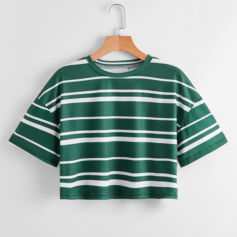 

Striped Drop Shoulder Crop Tee, Multicolor