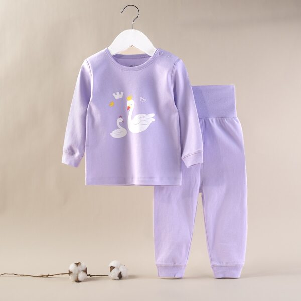 

Toddler Girls Swan Print Top & Wide Waistband Sweatpants Set, Pastel lilac purple