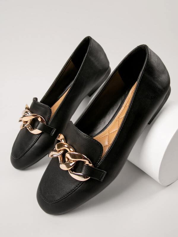 Chain Detailing Faux Leather Loafers SHEIN