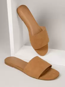 SHUZIA Fake Suedette Slide Sandals - Camel - View 4