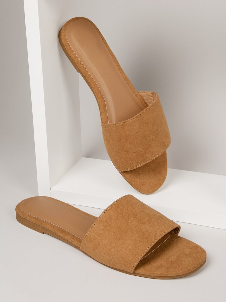 SHUZIA 假絨面涼拖 - 駝色 - 查看 4