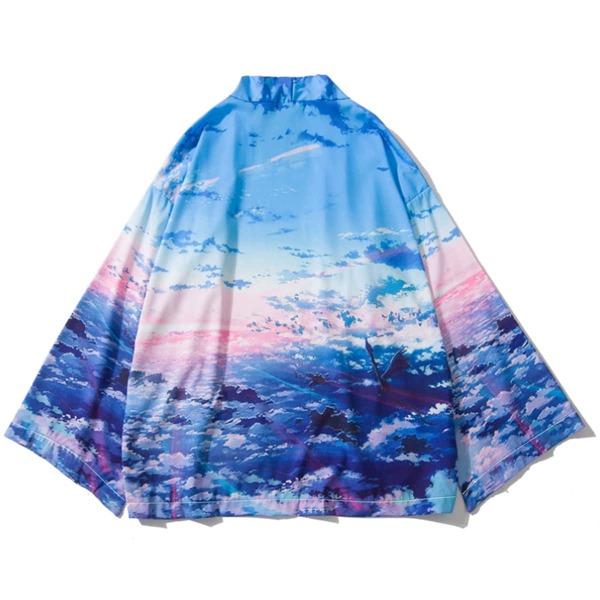 

Men Clouds Print Open Front Kimono, Multicolor