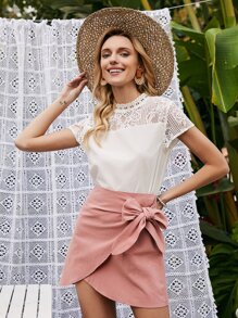 Knot Side Wrap Mini Skirt - Dusty Pink - View 1