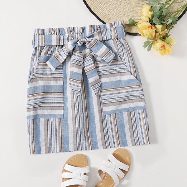 

Self Belted Pocket Front Striped Skirt, Multicolor