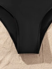 Contrast Mesh High Waisted Bikini Panty - Black - View 3