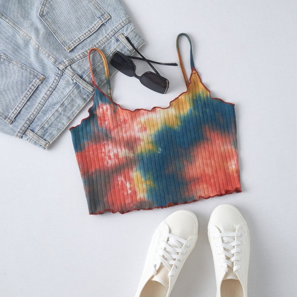 

Tie Dye Lettuce Trim Cami Top, Multicolor