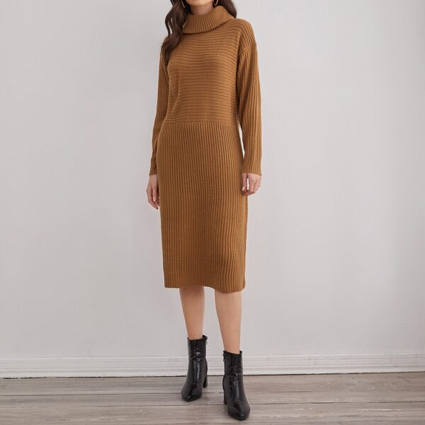 

Drop Shoulder Turtleneck Sweater Dress, Camel
