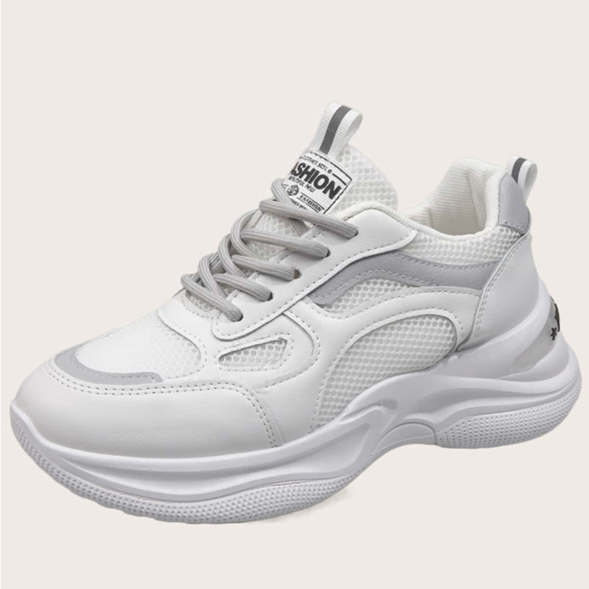 

Lace-up Mesh Chunky Sneakers, White