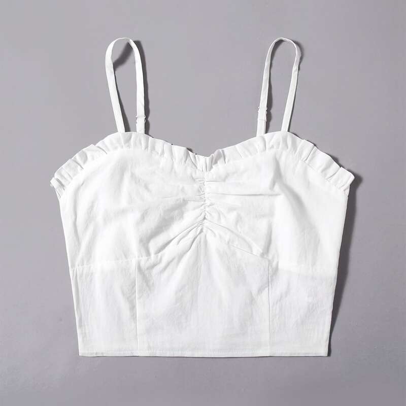 

Frill Trim Crop Cami Top, White