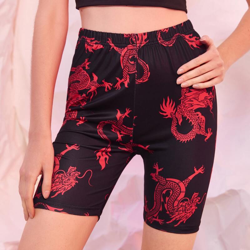 

Chinese Dragon Biker Shorts, Black